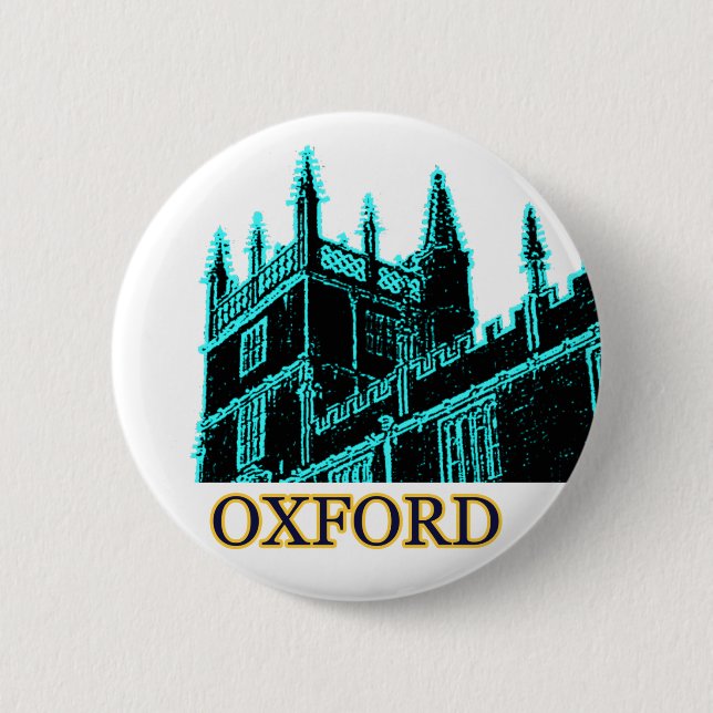 Oxford England 1986 Building Spirals Cyan Pinback Button (Front)
