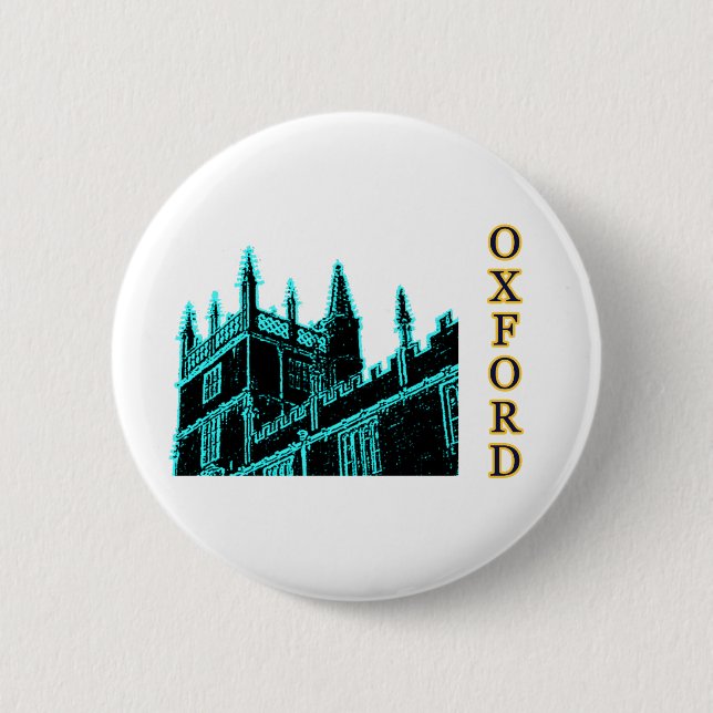 Oxford England 1986 Building Spirals Cyan Pinback Button (Front)