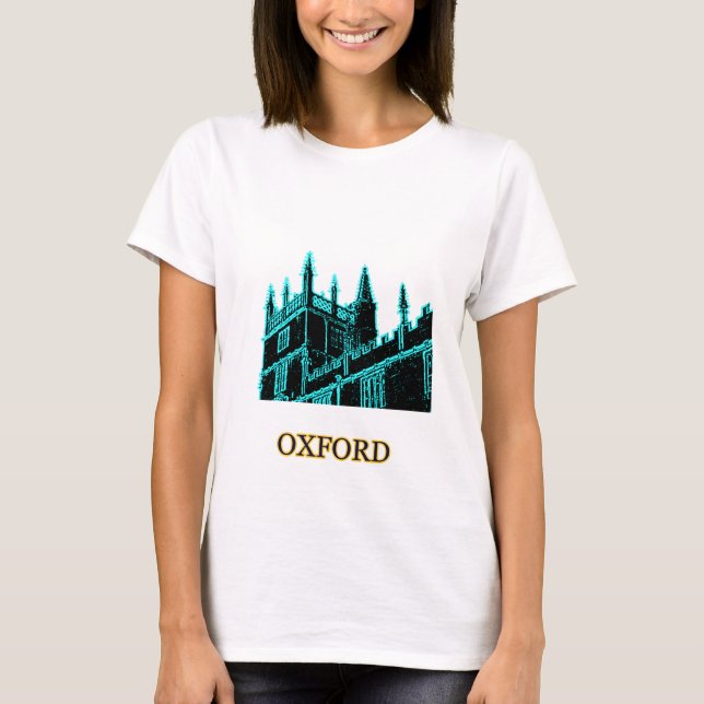 Oxford England 1986 Building Spirals Cyan T-Shirt (Front)