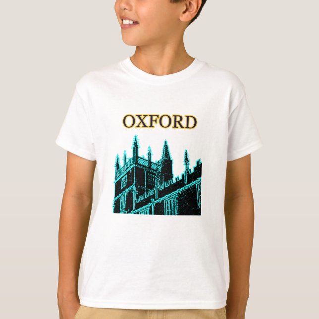 Oxford England 1986 Building Spirals Cyan T-Shirt (Front)