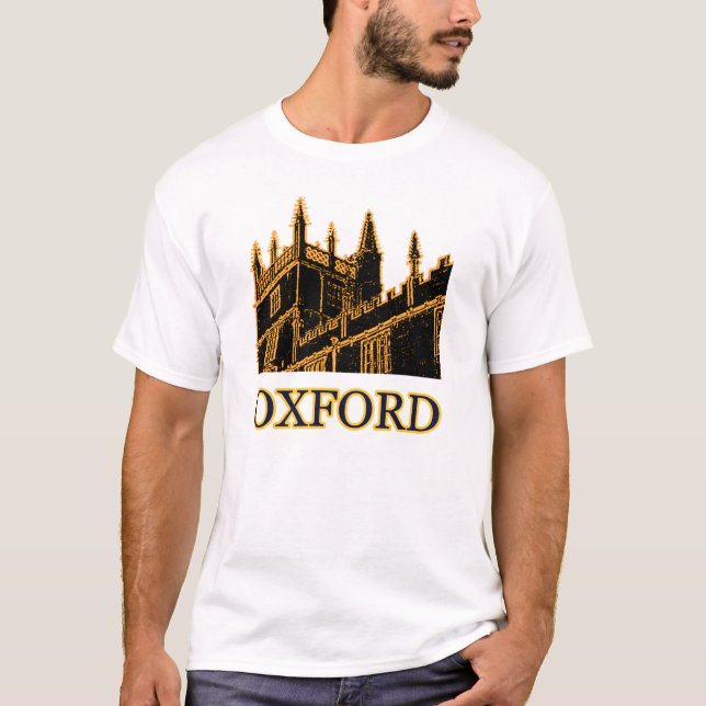 Oxford England 1986 Building Spirals Gold T-Shirt (Front)
