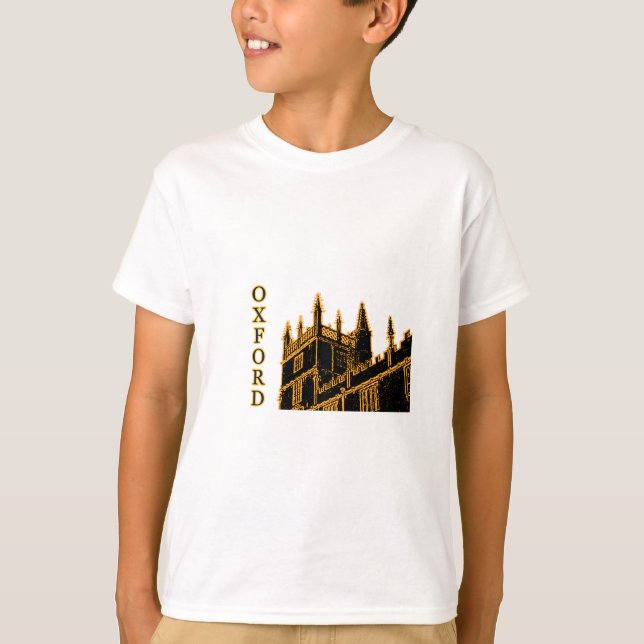Oxford England 1986 Building Spirals Gold T-Shirt (Front)