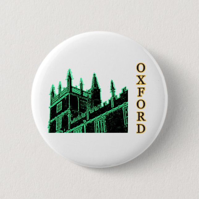 Oxford England 1986 Building Spirals Green Pinback Button (Front)
