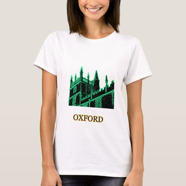 Oxford England 1986 Building Spirals Green T-Shirt (Front)