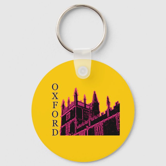 Oxford England 1986 Building Spirals Magenta Keychain (Front)