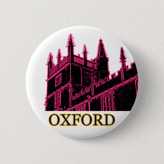 Oxford England 1986 Building Spirals Magenta Pinback Button (Front)