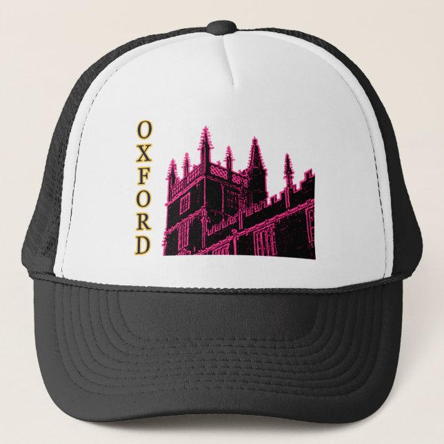 Oxford England 1986 Building Spirals Magenta Trucker Hat (Front)
