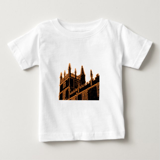 Oxford England 1986 Building Spirals Orange Baby T-Shirt (Front)