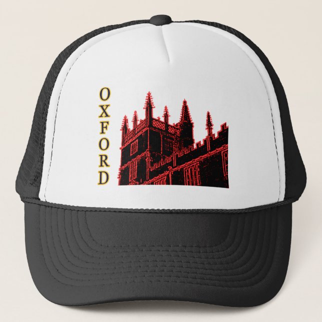 Oxford England 1986 Building Spirals Red Trucker Hat (Front)