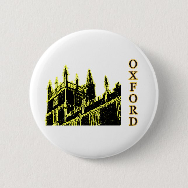 Oxford England 1986 Building Spirals Yellow Pinback Button (Front)