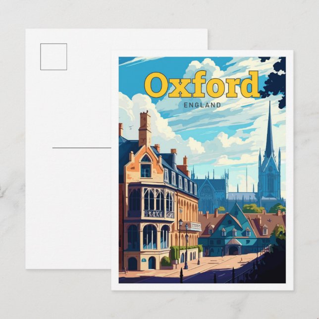 Oxford England Travel Art Vintage Illustration Postcard (Front/Back)