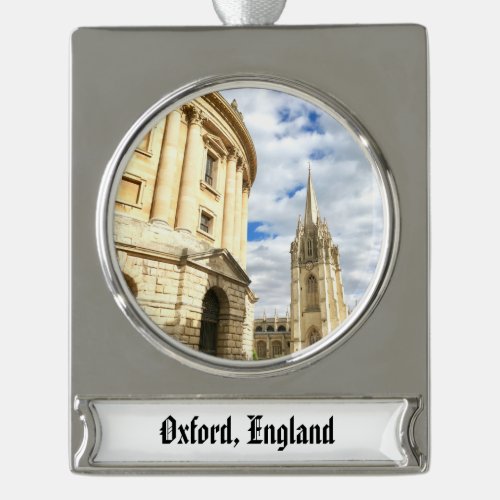 Oxford England University Radcliffe Camera Silver Plated Banner Ornament