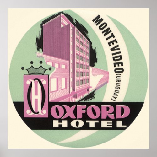 Oxford Hotel Montevideo Uruguay Vintage Travel Poster