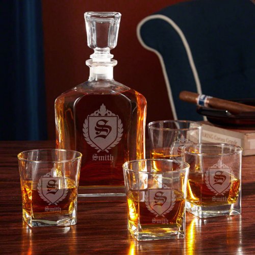 Oxford Monogram Whiskey Glass Set and Decanter