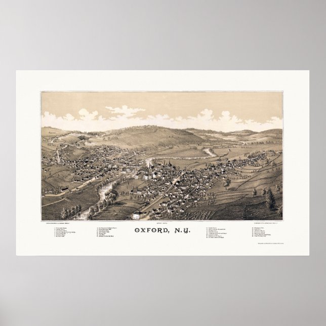 Oxford NY Panoramic Map 1888 Poster (Front)