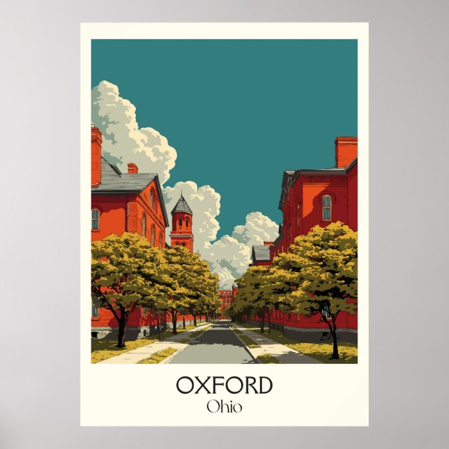 Oxford Ohio Miami University RedHawks College Town Poster (Front)