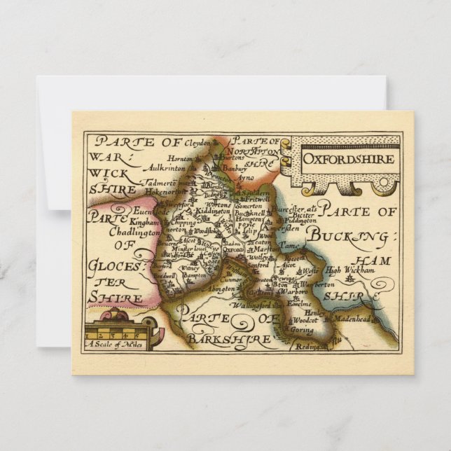 Oxfordshire County England Old Antiquarian Map Invitation (Front)