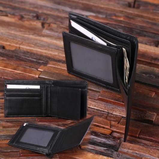  Oxhorn Handle Gift Box with Black Leather Wallet (Front)