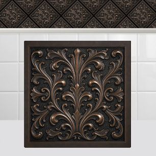 Oxidized Cast Bronze Renaissance Foliage Antique Ceramic Tile