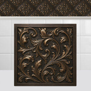 Oxidized Cast Bronze Renaissance Metal Foliage Ceramic Tile