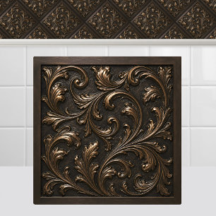 Oxidized Cast Bronze Renaissance Metal Foliage Ceramic Tile