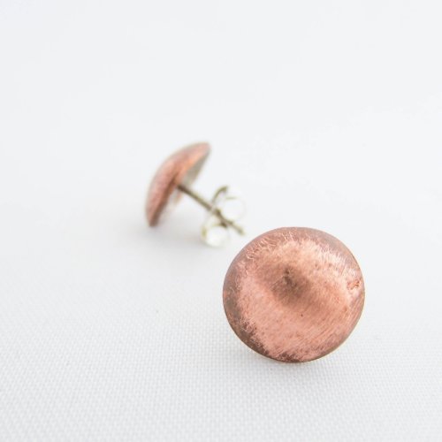 Oxidized Copper Button Stud Metal Earrings