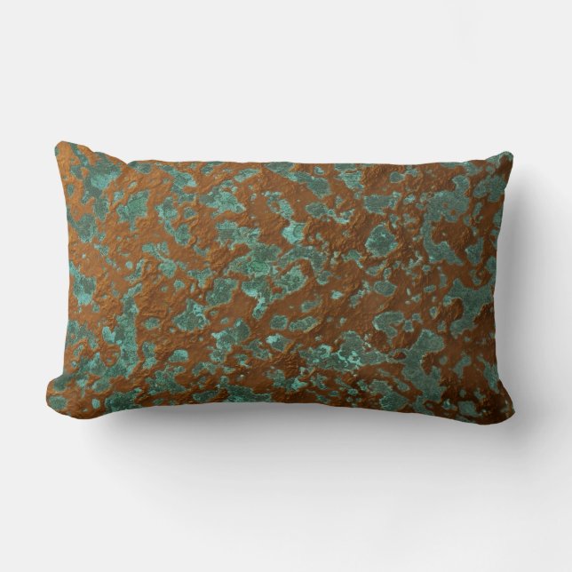 Oxidized Eroded Copper Metal Look Patina Texture Lumbar Pillow (Front)