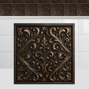 Oxidized Metal Cast Bronze Renaissance Foliage Ceramic Tile