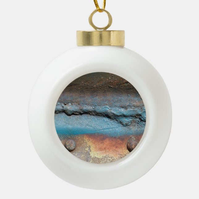 Oxidized Metal Ceramic Ball Christmas Ornament (Front)