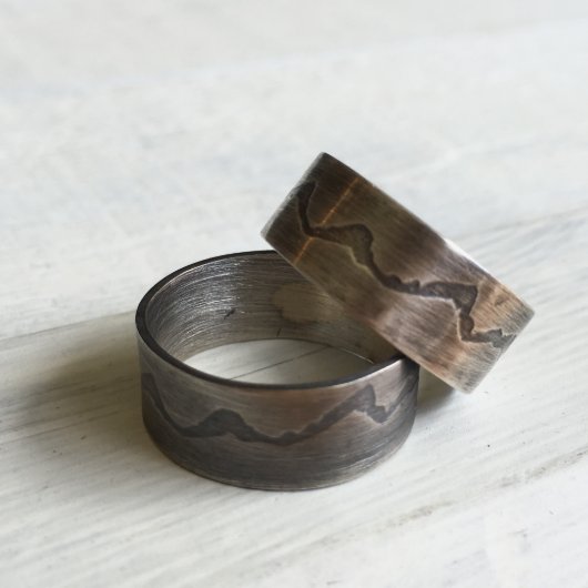 Oxidized Sterling Silver Teton Mountain Range Ring (Two up)