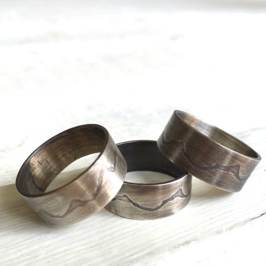Oxidized Sterling Silver Teton Mountain Range Ring (Three up)