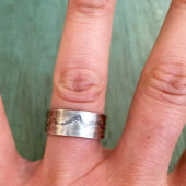 Oxidized Sterling Silver Teton Mountain Range Ring (Worn)