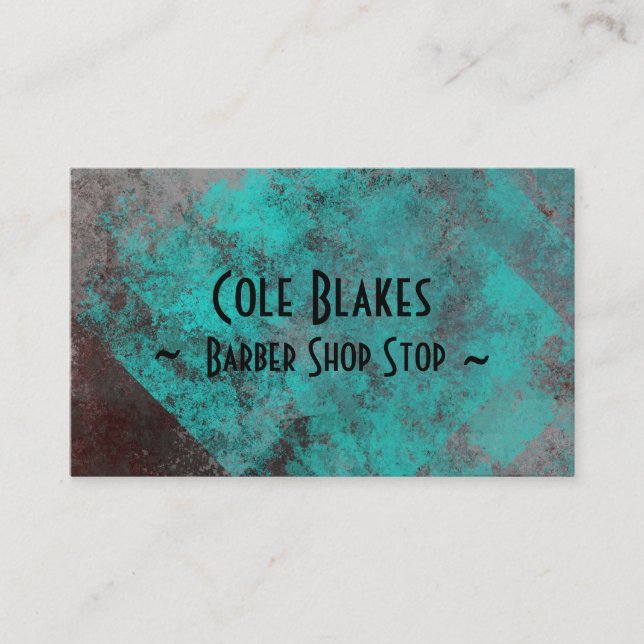 Oxidized Turquoise on Metal Barber Shop Card (Front)