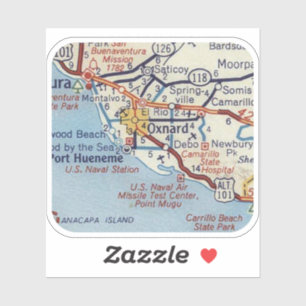Oxnard CA Vintage Road Map Sticker