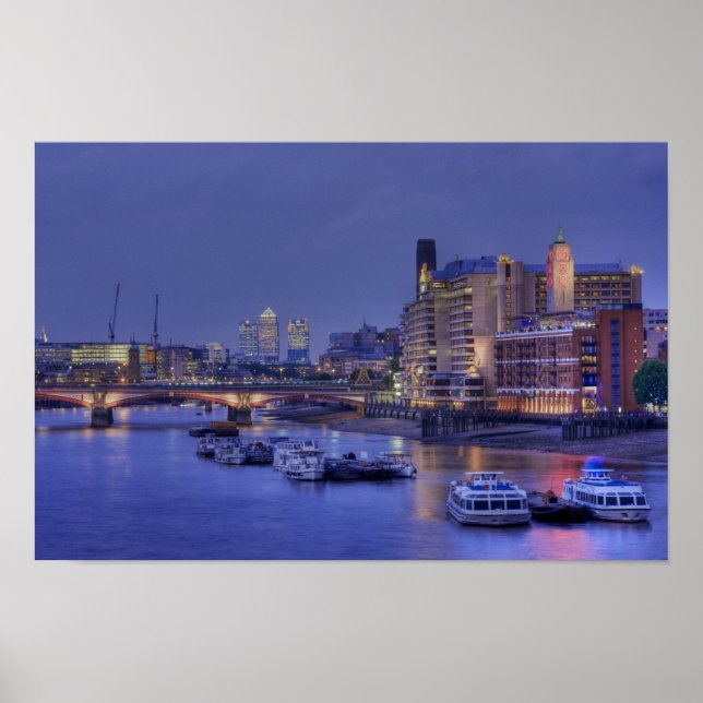 Oxo Tower and Thames River at night Poster (Front)