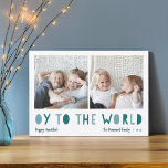 Oy to the World | 2 Photo Hanukkah Holiday Card<br><div class="desc">Whimsical Hanukkah photo card features two of your favorite family photos in a square format aligned side by side. "Oy to the World" appears beneath in blue and green cutout lettering. Personalize with your family name or names, custom greeting, and the year along the bottom. A funny and modern Hanukkah...</div>
