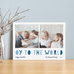 Oy to the World | 2 Photo Hanukkah Holiday Card<br><div class="desc">Whimsical Hanukkah photo card features two of your favorite family photos in a square format aligned side by side. "Oy to the World" appears beneath in blue cutout lettering. Personalize with your family name or names, custom greeting, and the year along the bottom. A funny and modern Hanukkah card designed...</div>