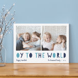Oy to the World | 2 Photo Hanukkah Holiday Card<br><div class="desc">Whimsical Hanukkah photo card features two of your favorite family photos in a square format aligned side by side. "Oy to the World" appears beneath in blue cutout lettering. Personalize with your family name or names, custom greeting, and the year along the bottom. A funny and modern Hanukkah card designed...</div>