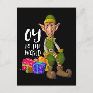 Oy to the World Funny Elf Christmas Holiday Postcard