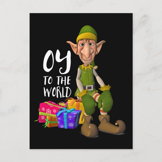 Oy to the World Funny Elf Christmas Holiday Postcard (Front)