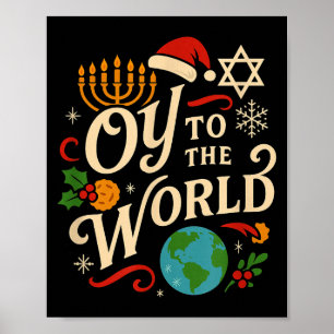 Oy To The World Funny Hanukkah Christmas Jewish Ho Poster