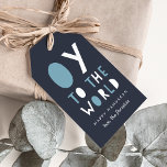 Oy to the World | Funny Hanukkah Gift Tags<br><div class="desc">Cute and funny Hanukkah gift tags in navy blue feature "oy to the world" in white and light blue cutout lettering. Customize with a name and/or personalized Hanukkah greeting beneath. Blank on reverse side.</div>