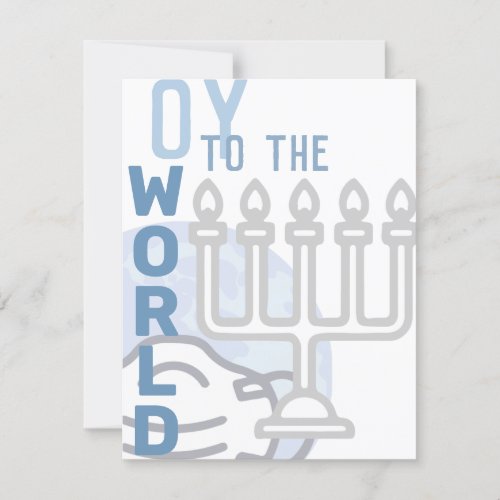 Oy To The World Funny Happy Hanukkah Blue Menorah Holiday Card