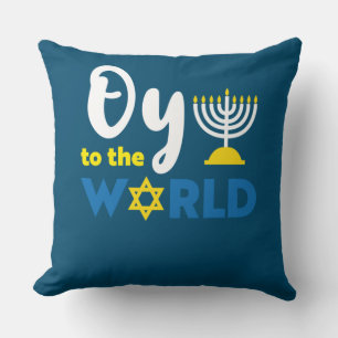 Oy To The World, Funny Happy Hanukkah Throw Pillow