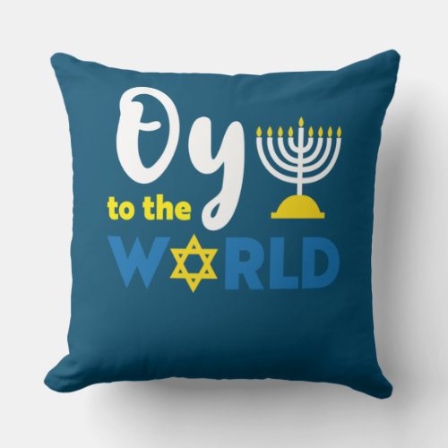 Oy To The World Funny Happy Hanukkah Throw Pillow