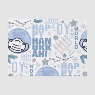 Oy To The World Funny Mask Hanukkah Blue Menorah Tissue Paper