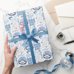 Oy To The World Funny Musk Hanukkah Blue Menorah Wrapping Paper