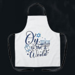 Oy to the World Hanukkah Jewish Funny  Apron<br><div class="desc">Jewish holiday humor,  Hanukkah 2025,  menorah celebration,  oy vey joke,  Hanukkah pun,  Jewish Christmas parody,  holiday season Jewish humor,  festive Jewish saying,  menorah tee</div>
