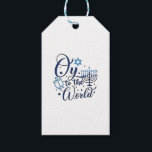 Oy to the World Hanukkah Jewish Funny  Gift Tags<br><div class="desc">Jewish holiday humor,  Hanukkah 2025,  menorah celebration,  oy vey joke,  Hanukkah pun,  Jewish Christmas parody,  holiday season Jewish humor,  festive Jewish saying,  menorah tee</div>