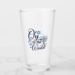 Oy to the World Hanukkah Jewish Funny  Glass<br><div class="desc">Jewish holiday humor,  Hanukkah 2025,  menorah celebration,  oy vey joke,  Hanukkah pun,  Jewish Christmas parody,  holiday season Jewish humor,  festive Jewish saying,  menorah tee</div>